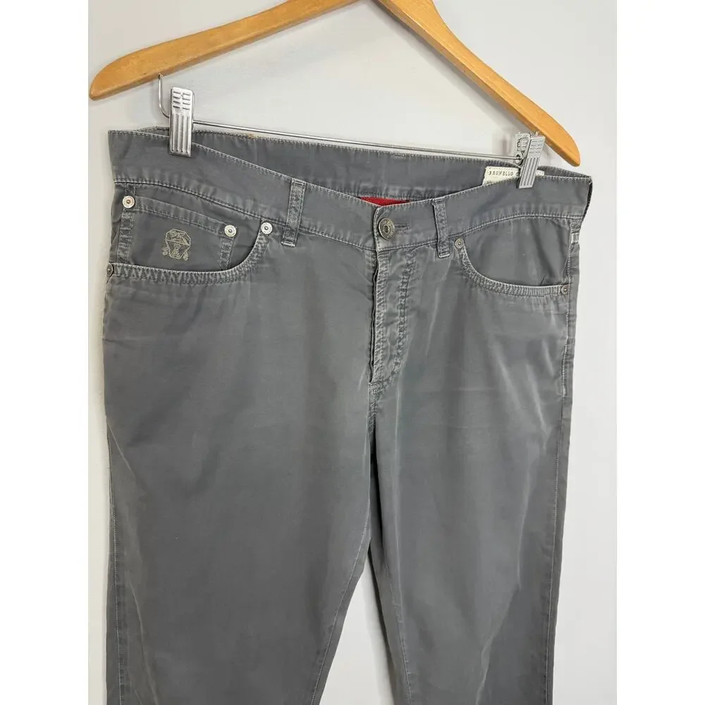 Brunello Cucinelli Men's Dyed Taupe Slim-Straight Leg Five-Pocket Pants Sz 50- M